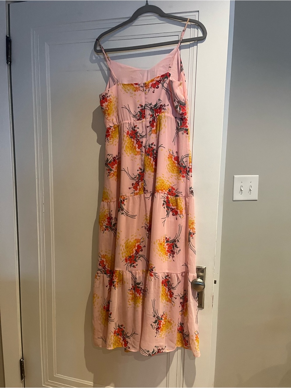 J. Crew Pink Floral Tiered Spaghetti-Strap Maxi Dress